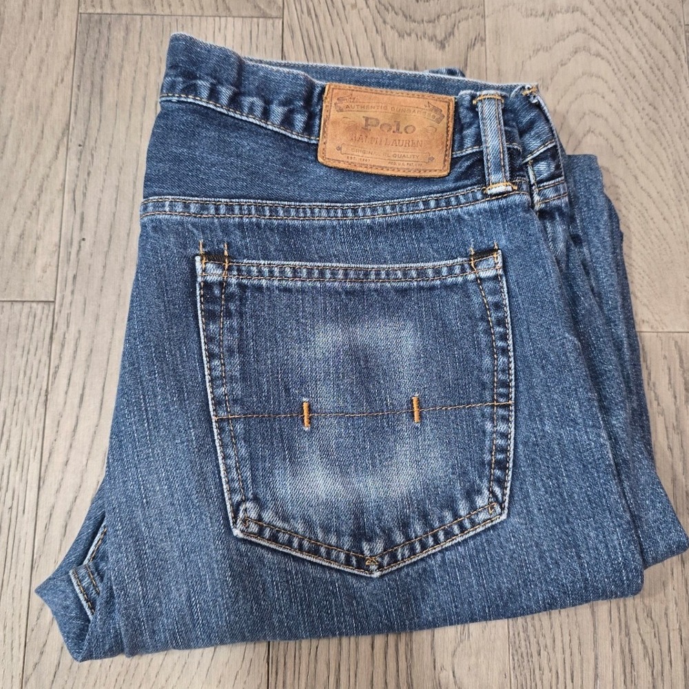 Polo Ralph Lauren Hampton Straight Mens Jeans Blue Medium Wash Distressed
